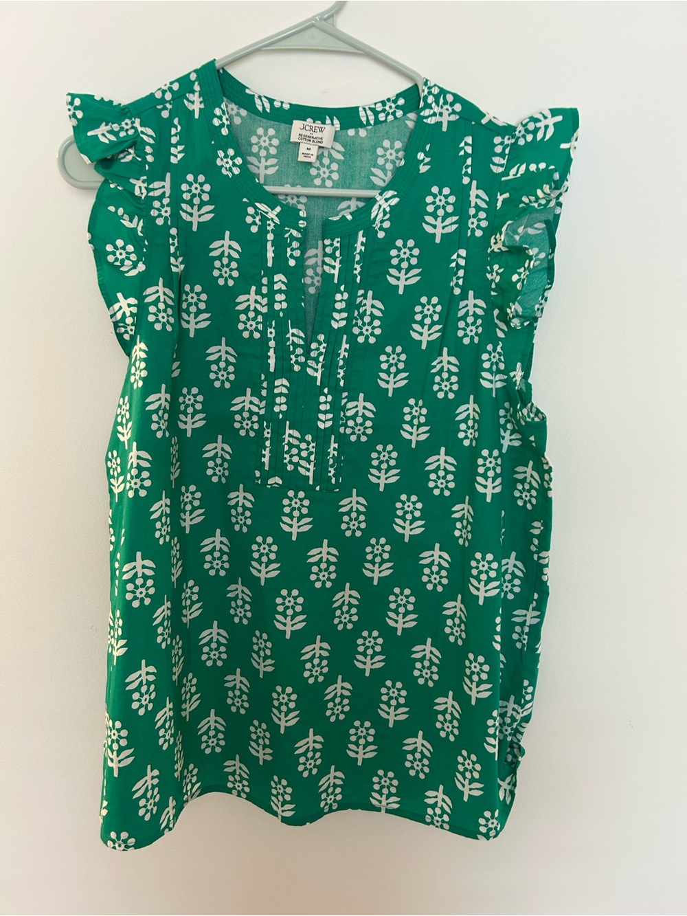 J. Crew Emerald Green Floral Flutter Sleeve Blouse